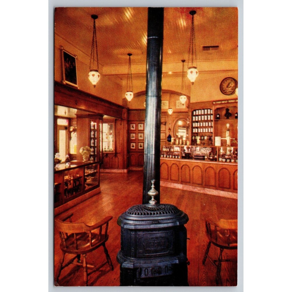 Postcard California Disneyland Upjohn Old Fashioned Drugstore Pot Bellied Stove